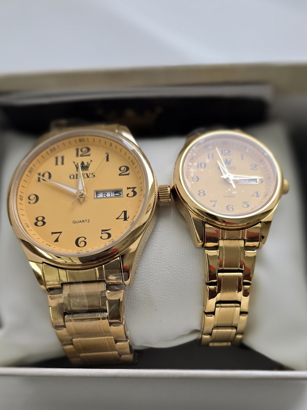 NWT OLEVS Gold Tone His & Hers Quartz Watch Set